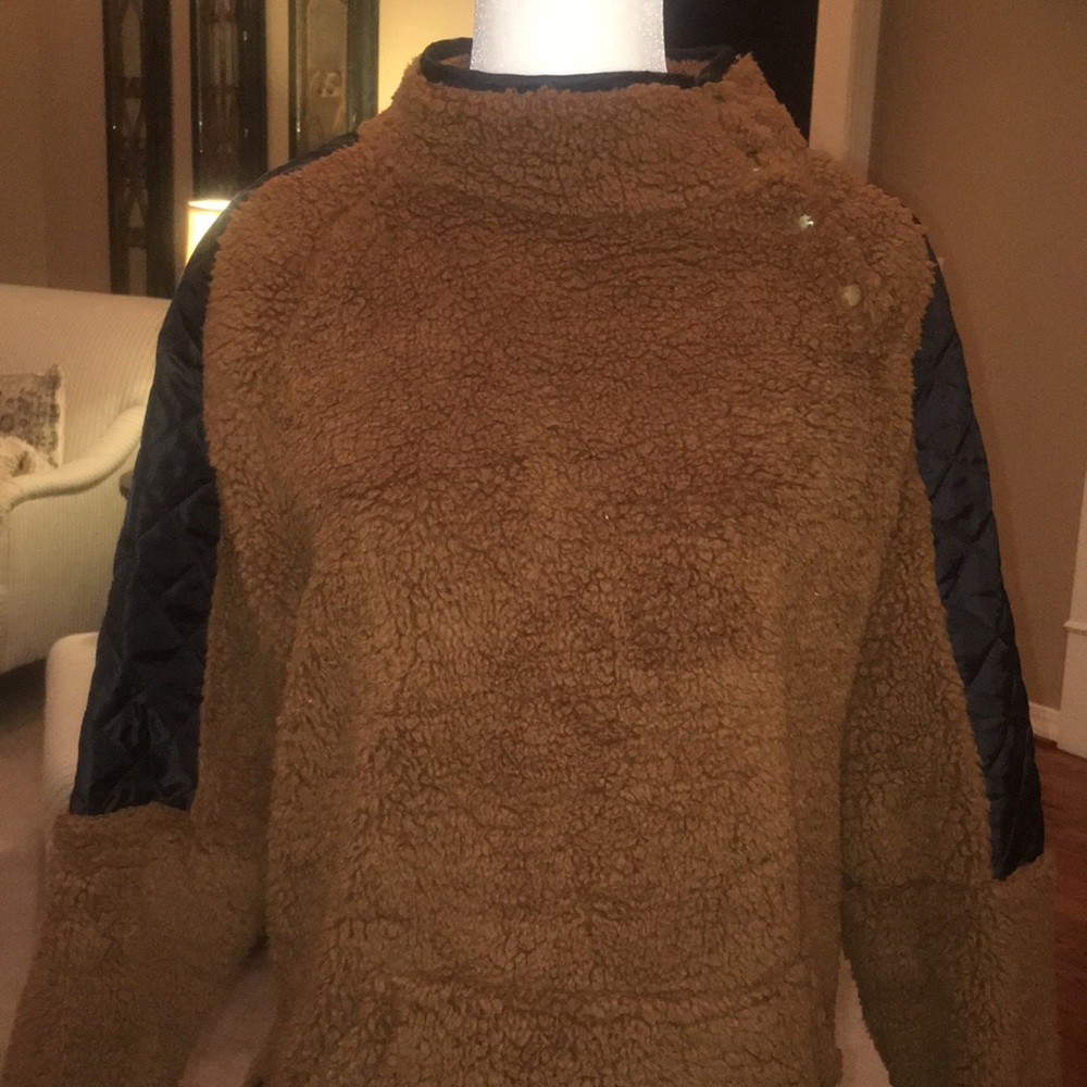 Fleece Oblique Button Neck Splice Sweater Size XL - Picture 2 of 14